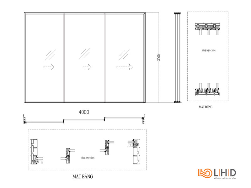 ban ve ky thuat cua slim ngoại thất Kogen 3 canh 3 ray